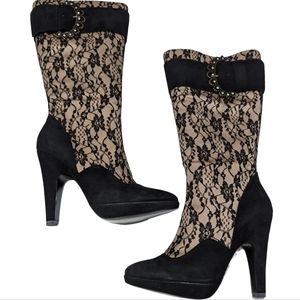 Victorian Black Lace Heel Boots 9.5